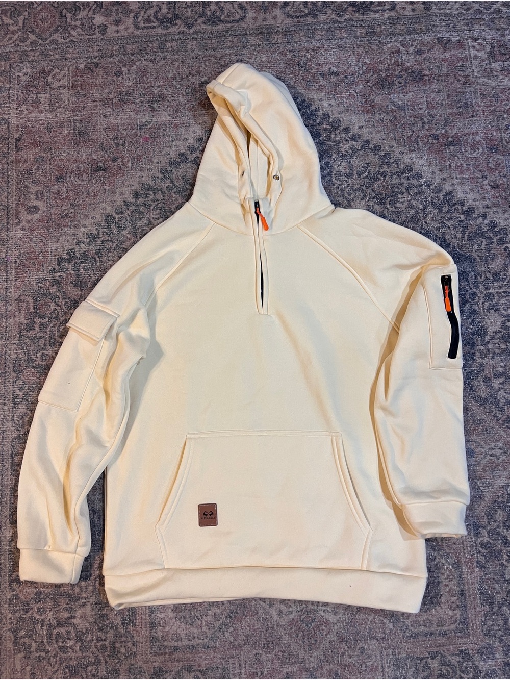 Cream Hooded Pullover 1/2 zip Sweatshirt - Men's Casual Hoodie alpha killer L